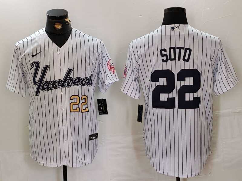 Mens New York Yankees #22 Juan Soto White Pinstripe Fashion Cool Base Jerseys